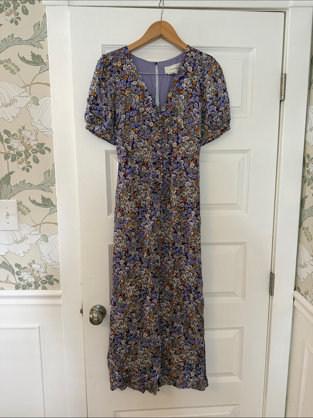Anthropologie Lavender Floral Wrap-Style Maxi Dress